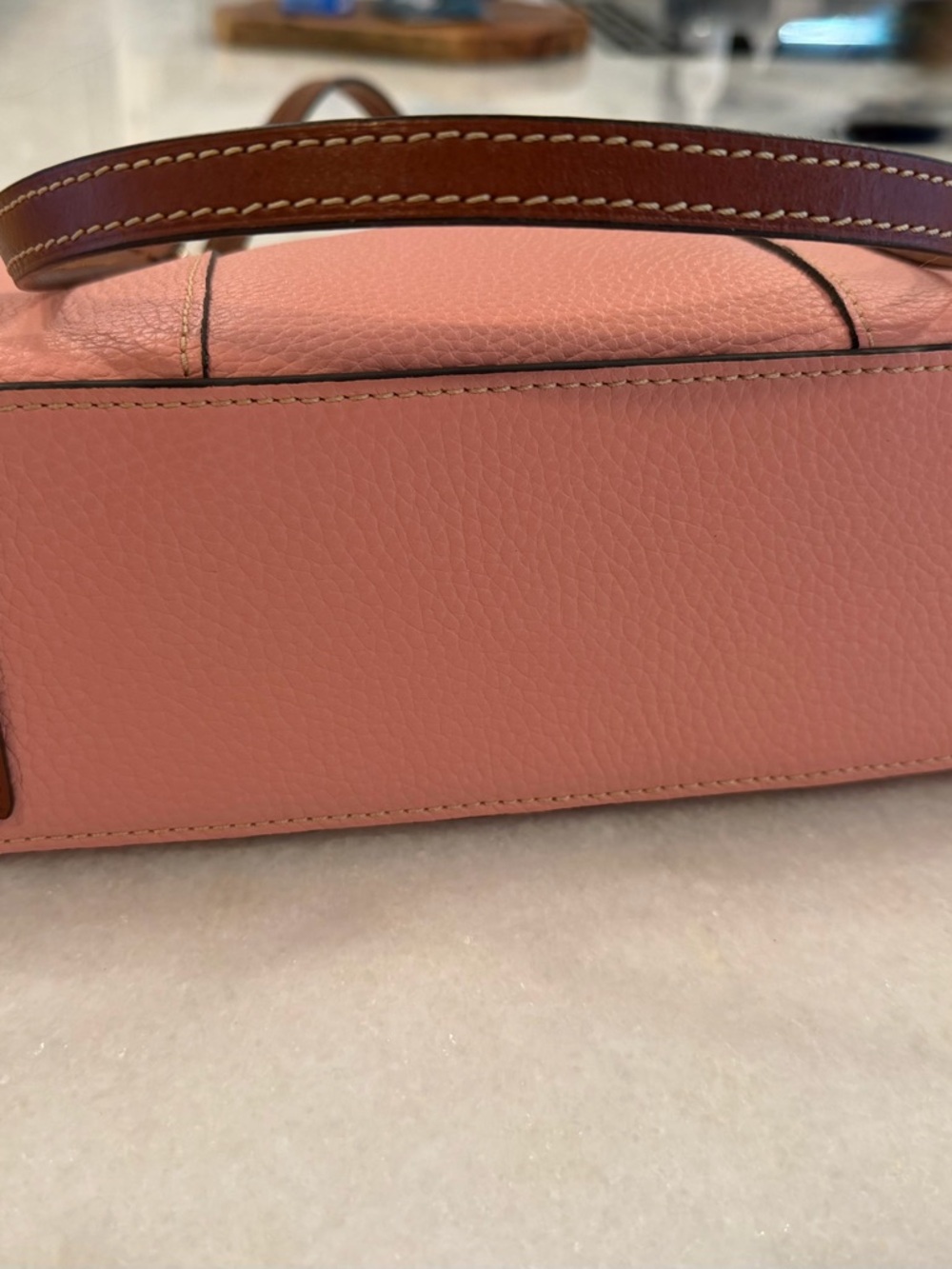 Dooney & Bourke Coral Pink Pebbled Leather Tote with Brown Straps - Picture 3 of 8